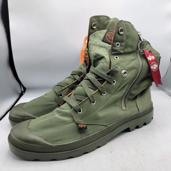 Palladium X Alpha Industries Baggy Zip Ma-1 Mens 13 Sage Green Orange Boots - Picture 4 of 13